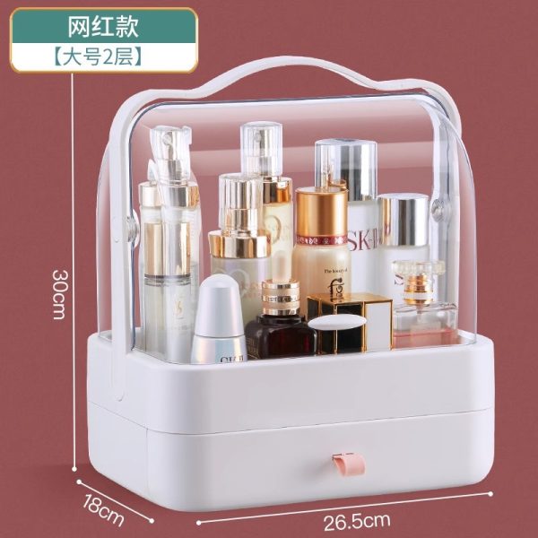 Single drawer cosmetic organizer with dual side opening
